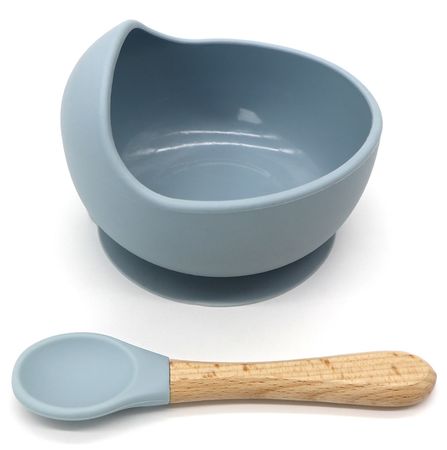 Bowl y Cuchara de Silicona Gadnic Alimentación para Bebes Gris