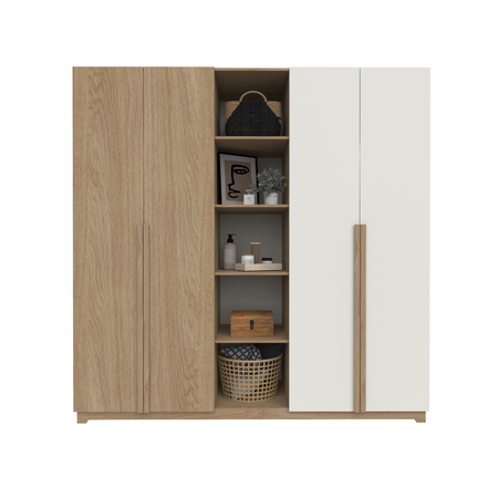 Placard 4 Puertas Con Estante 200x200x58 Dna02rkbl Roble Kendal Blanco Laca Delos