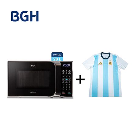 Combo Microondas BGH Eco Negro Digital 20 Litros B120DN20I + Camiseta BGH adidas Talle M