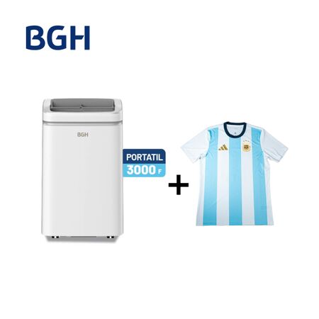 Combo Aire Acondicionado Portátil Frío/Calor BGH 3000F BP35WCEW + Camiseta BGH adidas Talle L
