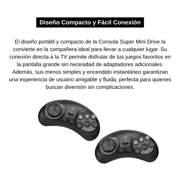 Consola Super Mini Drive con joysticks inalámbricos mas de 1000 juegos Retro - Negro - Vista 3