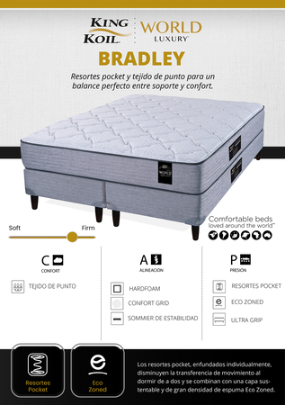 Colchon King Koil Bradley 1 Plaza y Media de 90x190cm Resortes Pocket y Espuma de Alta Densidad Firme