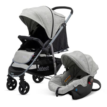 Cochecito Travel System Gris Claro con Manillar Rebatible