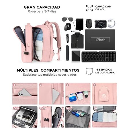Mochila de Viaje Gadnic Expansible Impermeable (Gris)