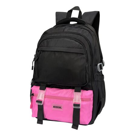 Mochila Kossok Twist Escolar Infantil Porta Laptop Reforzada Negro/Fucsia