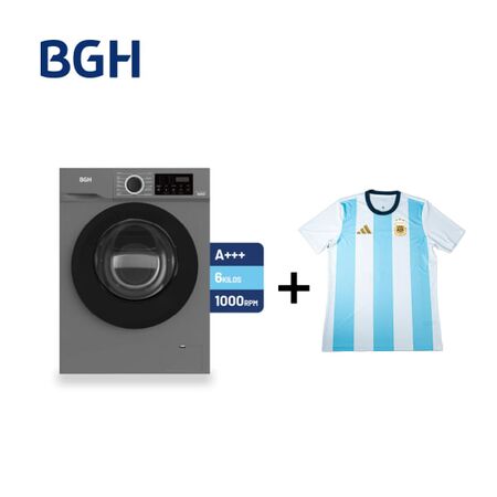 Combo Lavarropas BGH Inverter Carga Frontal Silver 6kg + Camiseta BGH adidas Talle M