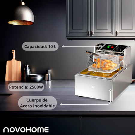 Freidora Eléctrica de Aceite 10L Novohome 2500 W Acero Inox.