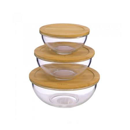 3 Bowls Campana Sakura Vidrio Y Bamboo