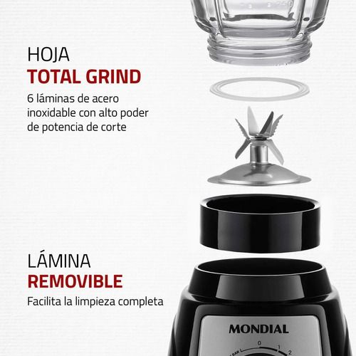 Licuadora Mondial 1400 W Negro 2.2 L Jarra Vidrio L-1400-gi - Vista 5