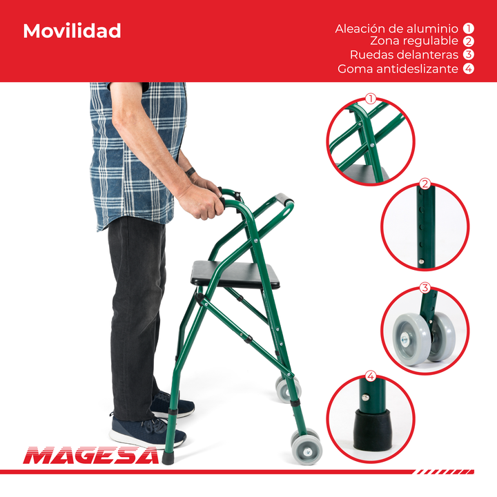 Andador Ortopedico De Aluminio Con Asiento Y Ruedas Jl914 - Vista 4