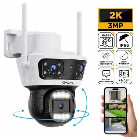 Cámara Seguridad WiFi Exterior Gadnic 3 Lentes 2k 360° Vision Nocturna a Color