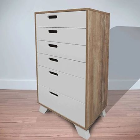 Chiffonier Línea Nordic 6 Cajones Apakama Y Laqueado Blanco