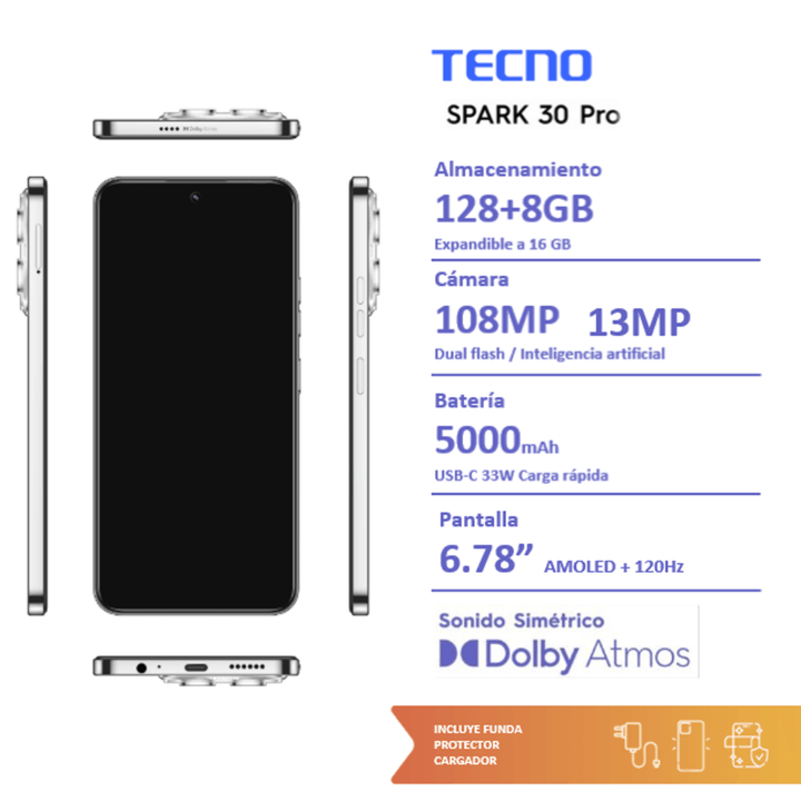 Celular Tecno Spark Camon 30S PRO (256+8GB) Shim Silver Green - Vista 4