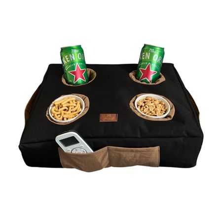 Almohadón Cervecero Cuatro Espacios Con Bolsillos Impermeable Cordura Negro y ocre