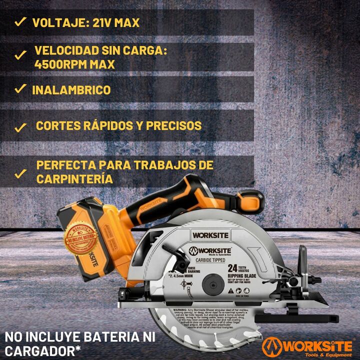 Sierra Circular Inalambrica 21v Brushless Worksite Rpm 4500 - Vista 4