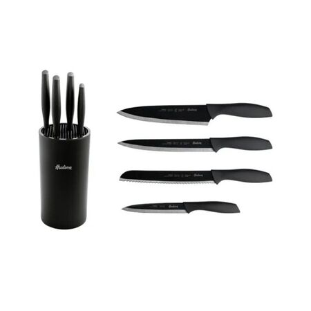 Set Cuchillos Acero Inoxidable Basic x4 Holder Negro Hudson