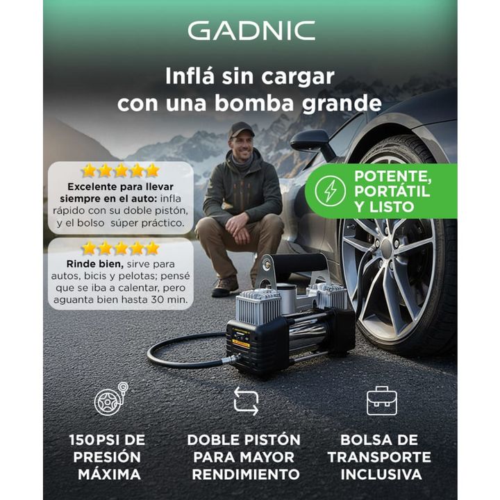 Compresor Para Auto 12v 150psi 85lt/min Portátil Incluye Bolso y Kit de Accesorios - Vista 2
