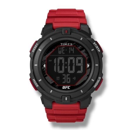 RELOJ DIGITAL TIMEX UFC, MALLA ROJA, DET EN NEGRO, PANTALLA NEGATIVA (RTX0651) (TW5M59800)