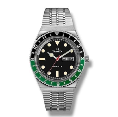 RELOJ ANALOGICO TIMEX DOBLE CALENDARIO, FONDO NEGRO BISEL VERDE Y NEGRO (RTX0635) (TW2U60900)