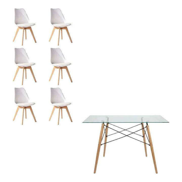 Juego De Comedor Mesa De Vidrio 120x80+6 Sillas Tulip Blanco - Vista 4