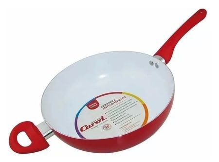 Wok Con Mango Y Tapa De Vidrio. D26 Cm Rojo Carol 47126 ROJ