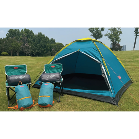 Combo Carpa 2 Personas Camping Mochila Silla Foco Azul