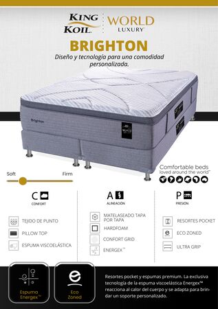 Colchon y Sommier King Koil Brighton 2 Plazas y Media 140x190cm Resortes Pocket Europillow Viscoelastico