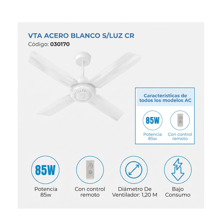 Ventilador Techo Severbon 85W 120cm VTA 420