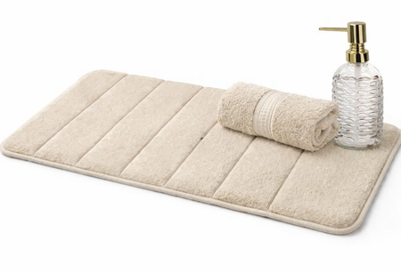 Alfombra de baño memory foam + toalla de mano + dispenser jabon