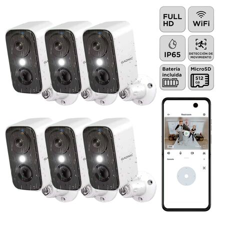 Kit x6 Camara Seguridad Gadnic Wifi Interior Exterior Full HD 1296P Vision Nocturna