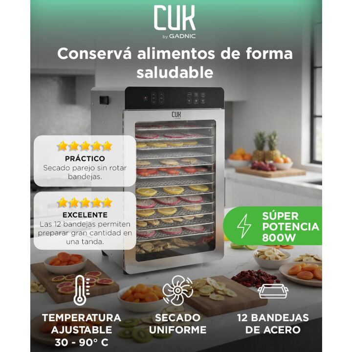 Deshidratador de Alimentos Cuk By Gadnic 12 Bandejas Desmontables 630W Display Digital - Vista 2