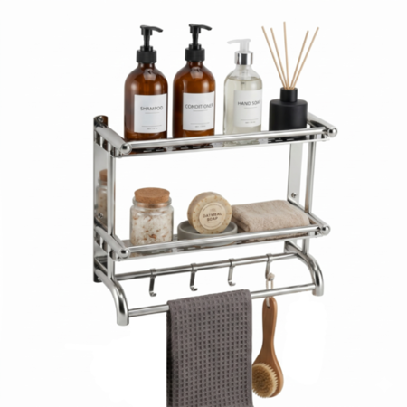 Organizador De Baño Dos Estantes Toallero Acero Inoxidable Waggs