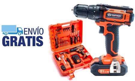 Taladro Atornillador Inalámbrico Daewoo DACD1800V2 18V Con Maletín 55 Accesorios