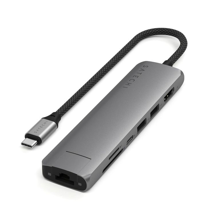 Hub USB-C Satechi 7 en 1 Slim Ethernet HDMI 4K Gris - Vista 1