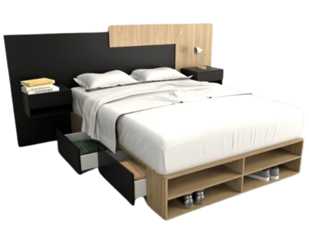 Base Cama Box Linea Minimal 1.40m 4 Cajones Con Estantes 6442 Olmo/Negro Tables