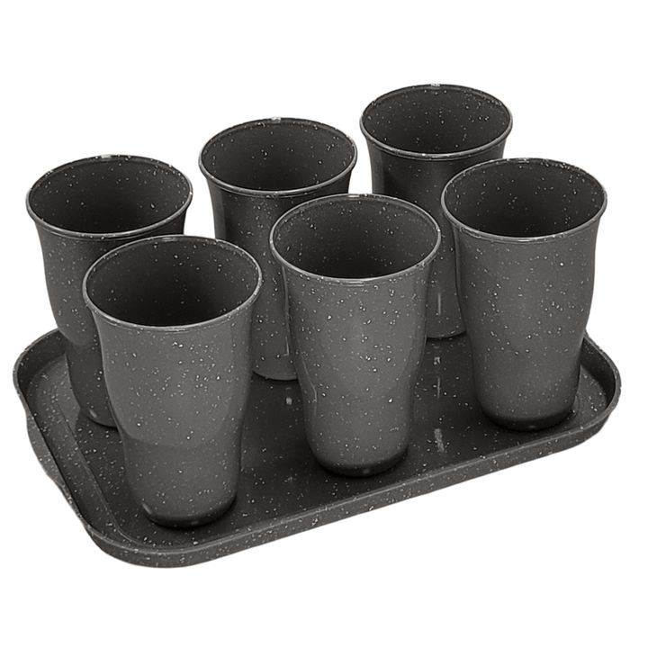 Kit De 6 Vasos Ondeados + Bandeja Enlozarte Plástica Opening - Vista 3