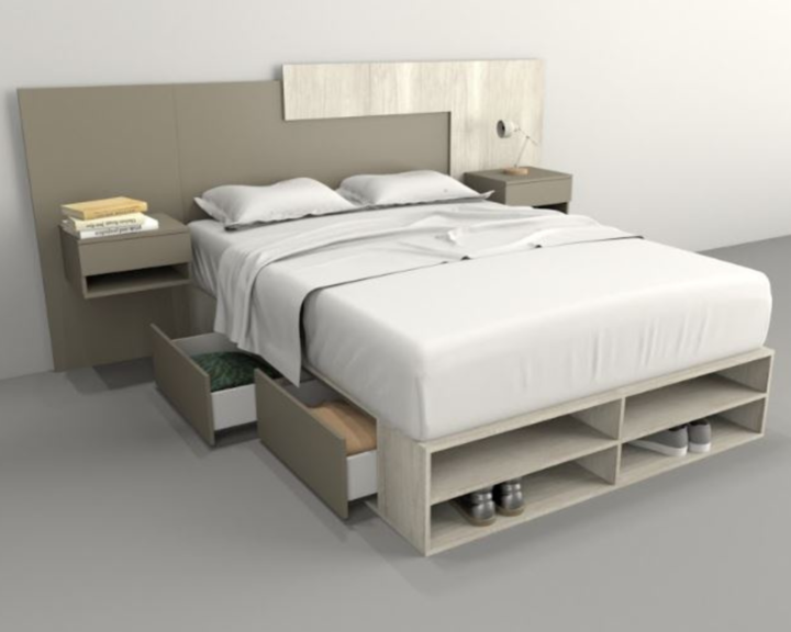 Base Cama Box Linea Minimal 1.40m 4 Cajones Con Estantes 6442 Nevado/Gris C Tables - Vista 7