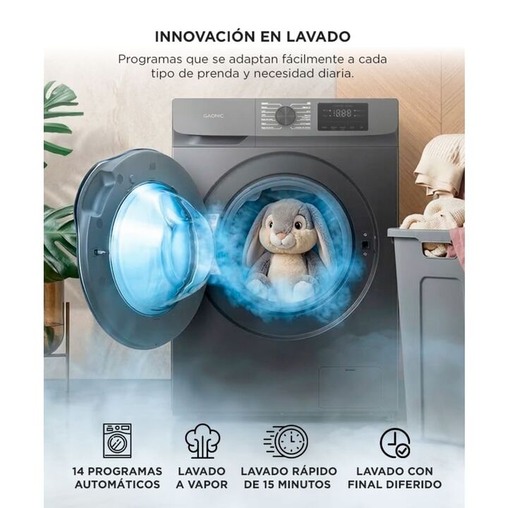 Lavarropas Gadnic 6 kg Inverter 1000 RPM 14 Programas 1850W Clase A Gris - Vista 4