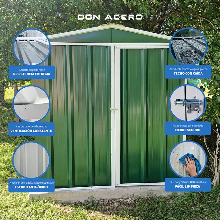 Armario Deposito Galpon de jardin Casi 2x1x2 Verde DON ACERO - Vista 5