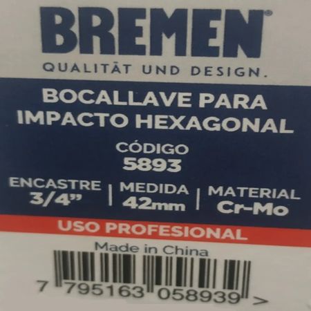 Tubo Hexagonal Bremen Encastre 3/4 Pulgada Alto Impacto Corto 42mm
