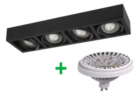 Aplique Plafon Box Cardanico 4 Luces Lampara Negro Ar111 Led 48w Frio