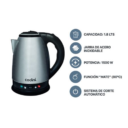 Pava Eléctrica Mate Acero Inoxidable 1.8 Lts Codini - P18MAN