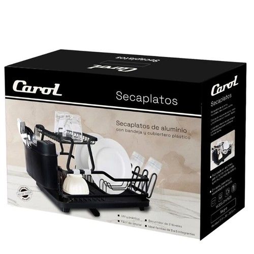 Secaplatos Carol de Aluminio 2 Niveles, Bandeja con Desagote, Cubiertero y Porta Cuchillas Plástico Blanco - Vista 2