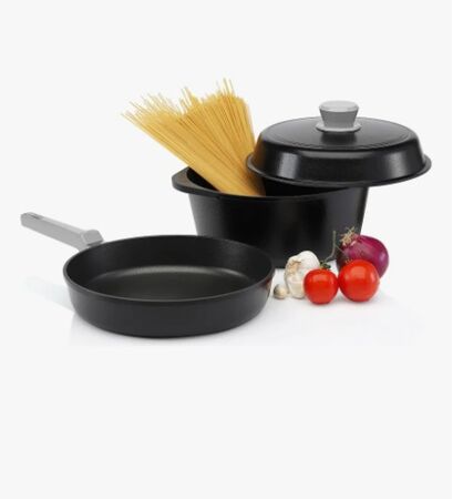 Bateria Cocina Antiadherente 3 Piezas Tio Tito 24cm Aluminio Gris