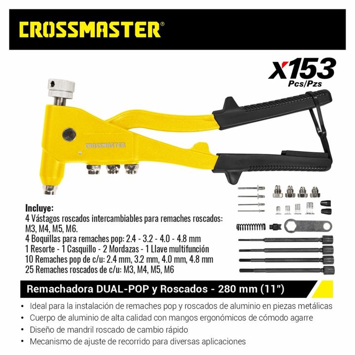 Remachadora Crossmaster Dual Pop Roscado 11" - Vista 2