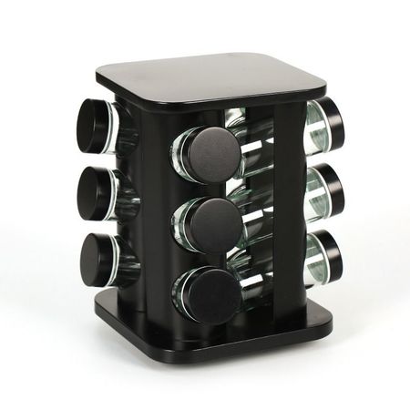 Especiero Cuadrado de Acero Inox. 12 Frascos Base Giratoria