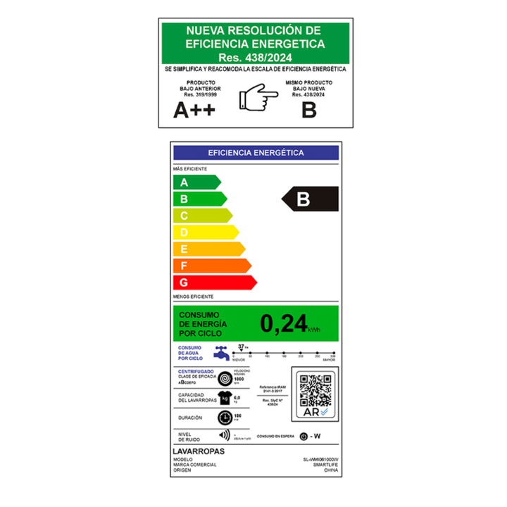 Lavarropas Smartlife WMI061000W 6Kg Inverter Slim Blanco - Vista 8
