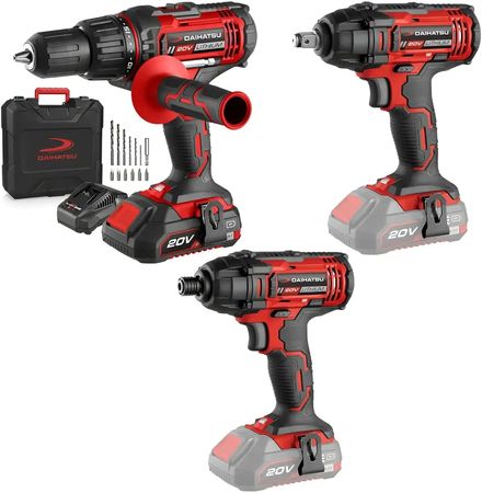 Kit Taladro 13mm + Llave 1/2 + Atornillador 1/4 Impacto 20v