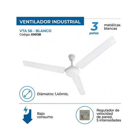 Severbon Ventilador Techo 56" VTA 56 65W Blanco 