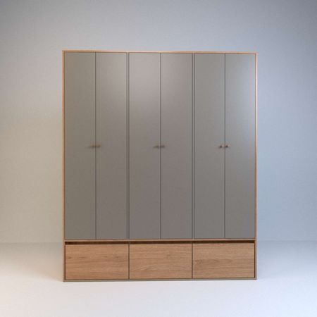 Placard de Abrir 1,8m 6 Puertas 4 Cajones 3 Zapateros Olmo F. Gris C. Tables